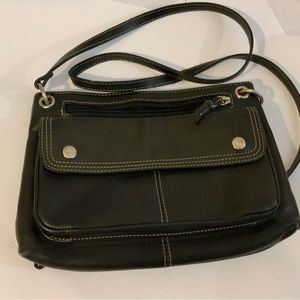 Fossil Black 3 Pocket Leather Built-In Wallet Shoulder Bag Purse.